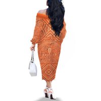 Personalised Lapita Culture Family Matching Off Shoulder Long Sleeve Dress and Hawaiian Shirt Iconic Double Face Pattern LT05 - Polynesian Pride