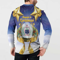 Samoa Christmas Button Sweatshirt Snow Globe With Samoan Santa - Polynesian Pride