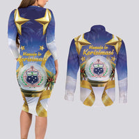 Samoa Christmas Couples Matching Long Sleeve Bodycon Dress and Long Sleeve Button Shirt Snow Globe With Samoan Santa - Polynesian Pride