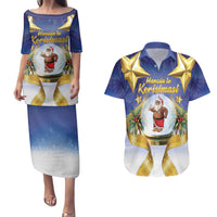 Samoa Christmas Couples Matching Puletasi and Hawaiian Shirt Snow Globe With Samoan Santa - Polynesian Pride