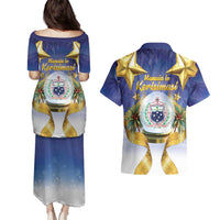 Samoa Christmas Couples Matching Puletasi and Hawaiian Shirt Snow Globe With Samoan Santa - Polynesian Pride