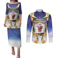 Samoa Christmas Couples Matching Puletasi and Long Sleeve Button Shirt Snow Globe With Samoan Santa - Polynesian Pride