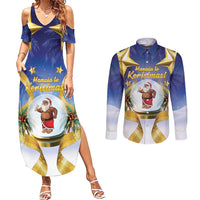 Samoa Christmas Couples Matching Summer Maxi Dress and Long Sleeve Button Shirt Snow Globe With Samoan Santa - Polynesian Pride