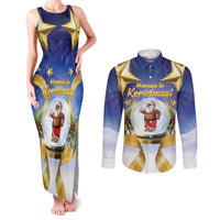 Samoa Christmas Couples Matching Tank Maxi Dress and Long Sleeve Button Shirt Snow Globe With Samoan Santa - Polynesian Pride