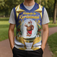 Samoa Christmas Knitted V-Neck Vest Snow Globe With Samoan Santa - Polynesian Pride