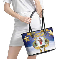Samoa Christmas Leather Tote Bag Snow Globe With Samoan Santa - Polynesian Pride