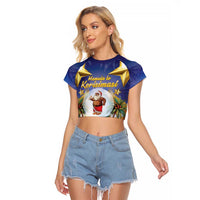 Samoa Christmas Raglan Cropped T Shirt Snow Globe With Samoan Santa - Polynesian Pride