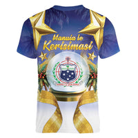 Samoa Christmas Women V-Neck T-Shirt Snow Globe With Samoan Santa - Polynesian Pride