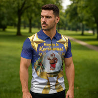 Samoa Christmas Zipper Polo Shirt Snow Globe With Samoan Santa - Polynesian Pride