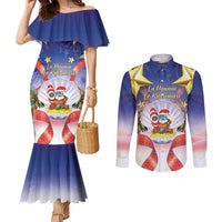 American Samoa Christmas Couples Matching Mermaid Dress and Long Sleeve Button Shirt Seashell Santa Beach Vibes - Polynesian Pride