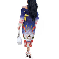 American Samoa Christmas Off The Shoulder Long Sleeve Dress Seashell Santa Beach Vibes - Polynesian Pride