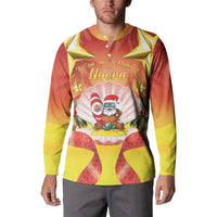 French Polynesia Christmas Button Sweatshirt Seashell Santa Beach Vibes - Polynesian Pride