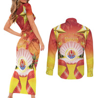 French Polynesia Christmas Couples Matching Short Sleeve Bodycon Dress and Long Sleeve Button Shirt Seashell Santa Beach Vibes - Polynesian Pride