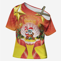 French Polynesia Christmas Cross Shoulder Shirt Seashell Santa Beach Vibes - Polynesian Pride