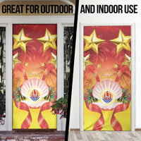 French Polynesia Christmas Door Cover Seashell Santa Beach Vibes - Polynesian Pride