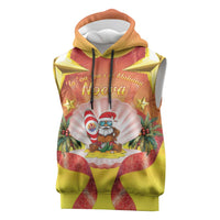 French Polynesia Christmas Sleeveless Hoodie Seashell Santa Beach Vibes - Polynesian Pride