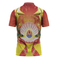 French Polynesia Christmas Zipper Polo Shirt Seashell Santa Beach Vibes - Polynesian Pride