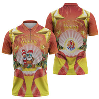 French Polynesia Christmas Zipper Polo Shirt Seashell Santa Beach Vibes - Polynesian Pride