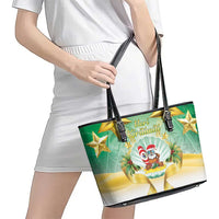Cook Islands Christmas Leather Tote Bag Seashell Santa Beach Vibes - Polynesian Pride