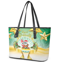 Cook Islands Christmas Leather Tote Bag Seashell Santa Beach Vibes - Polynesian Pride