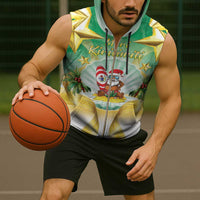 Cook Islands Christmas Sleeveless Zip Hoodie Seashell Santa Beach Vibes - Polynesian Pride