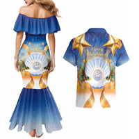 Marshall Islands Christmas Couples Matching Mermaid Dress and Hawaiian Shirt Seashell Santa Beach Vibes - Polynesian Pride