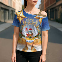 Marshall Islands Christmas Cross Shoulder Shirt Seashell Santa Beach Vibes - Polynesian Pride