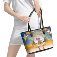Marshall Islands Christmas Leather Tote Bag Seashell Santa Beach Vibes - Polynesian Pride