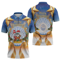 Marshall Islands Christmas Zipper Polo Shirt Seashell Santa Beach Vibes - Polynesian Pride