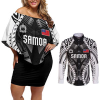 Personalised Remember Samoa Black Saturday Couples Matching Off Shoulder Short Dress and Long Sleeve Button Shirt Samoa Mo Samoa - Polynesian Pride
