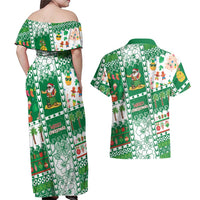 Norfolk Island Christmas Couples Matching Off Shoulder Maxi Dress and Hawaiian Shirt Festive Beach Vibes - Polynesian Pride