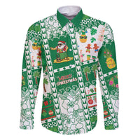 Norfolk Island Christmas Family Matching Off The Shoulder Long Sleeve Dress and Hawaiian Shirt Festive Beach Vibes LT05 Dad's Shirt - Long Sleeve Green - Polynesian Pride