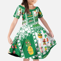 Norfolk Island Christmas Family Matching Short Sleeve Bodycon Dress and Hawaiian Shirt Festive Beach Vibes LT05 Daughter's Dress Green - Polynesian Pride
