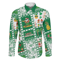 Norfolk Island Christmas Family Matching Short Sleeve Bodycon Dress and Hawaiian Shirt Festive Beach Vibes LT05 Dad's Shirt - Long Sleeve Green - Polynesian Pride
