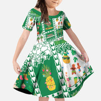 Norfolk Island Christmas Family Matching Summer Maxi Dress and Hawaiian Shirt Festive Beach Vibes LT05 Daughter's Dress Green - Polynesian Pride