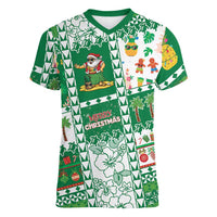 Norfolk Island Christmas Women V-Neck T-Shirt Festive Beach Vibes - Polynesian Pride