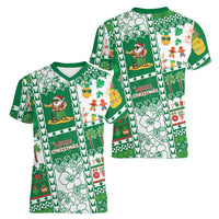 Norfolk Island Christmas Women V-Neck T-Shirt Festive Beach Vibes - Polynesian Pride