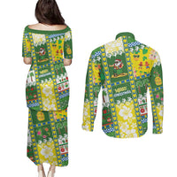 Pitcairn Islands Christmas Couples Matching Puletasi and Long Sleeve Button Shirt Festive Beach Vibes - Polynesian Pride