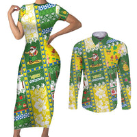 Pitcairn Islands Christmas Couples Matching Short Sleeve Bodycon Dress and Long Sleeve Button Shirt Festive Beach Vibes - Polynesian Pride