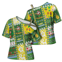 Pitcairn Islands Christmas Cross Shoulder Shirt Festive Beach Vibes - Polynesian Pride