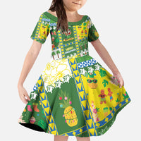 Pitcairn Islands Christmas Family Matching Off The Shoulder Long Sleeve Dress and Hawaiian Shirt Festive Beach Vibes LT05 Daughter's Dress Colorful - Polynesian Pride
