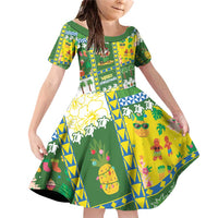 Pitcairn Islands Christmas Family Matching Off Shoulder Short Dress and Hawaiian Shirt Festive Beach Vibes LT05 Daughter's Dress Colorful - Polynesian Pride