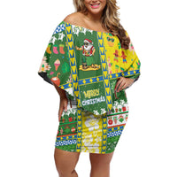 Pitcairn Islands Christmas Family Matching Off Shoulder Short Dress and Hawaiian Shirt Festive Beach Vibes LT05 Mom's Dress Colorful - Polynesian Pride