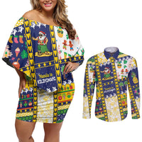 Tokelau Christmas Couples Matching Off Shoulder Short Dress and Long Sleeve Button Shirt Festive Beach Vibes - Polynesian Pride