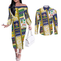 Tokelau Christmas Couples Matching Off The Shoulder Long Sleeve Dress and Long Sleeve Button Shirt Festive Beach Vibes - Polynesian Pride