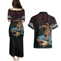 Hawaii Ikaika Couples Matching Puletasi and Hawaiian Shirt Hawaiian Mythic Koa Tribal Warrior