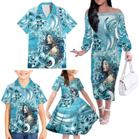 Hawaii Namaka Goddess Of The Sea Family Matching Off Shoulder Long Sleeve Dress and Hawaiian Shirt Polynesian Style LT05 - Polynesian Pride