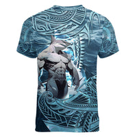 Hawaiian Shark God Kamohoalii Women V Neck T Shirt Polynesian Style LT05 - Polynesian Pride