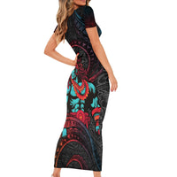 Hawaiian Demigod Maui Short Sleeve Bodycon Dress Polynesian Mythology LT05 - Polynesian Pride