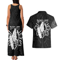 Philippines Tribal Couples Matching Tank Maxi Dress and Hawaiian Shirt King Lapu Lapu Black Version